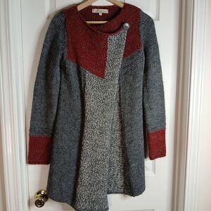 Lineamaglia Artsy Gray & Maroon Knit Wool & Alpaca Blend Cardigan Sweater Sz Med